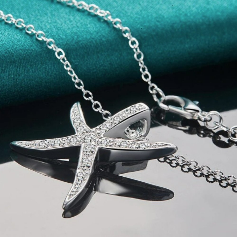 Bimini Beachwear 925 Sterling Silver & CZ Starfish Pendant Necklace